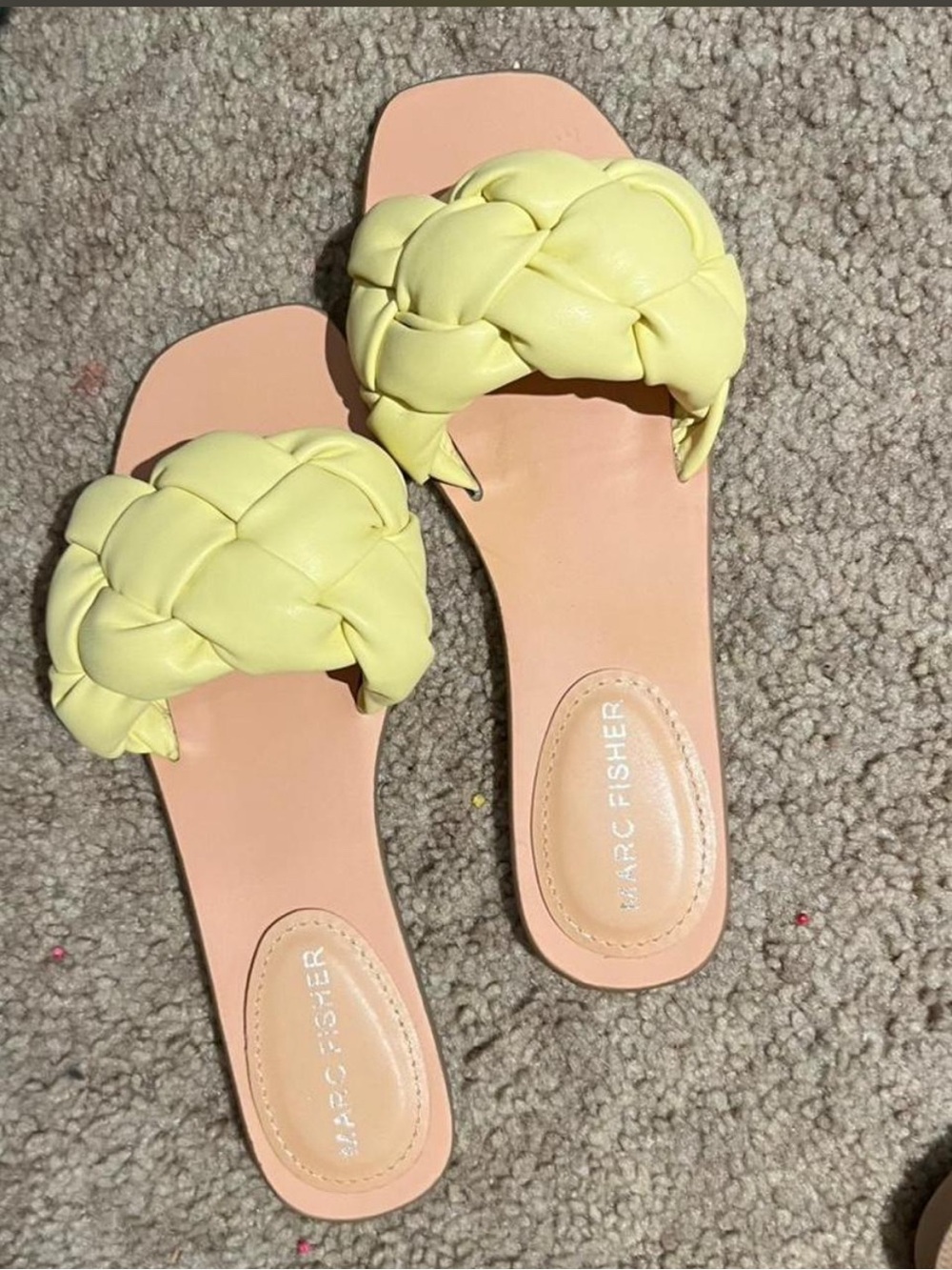 Marc Fisher Pale Yellow Braided Slide Sandals
